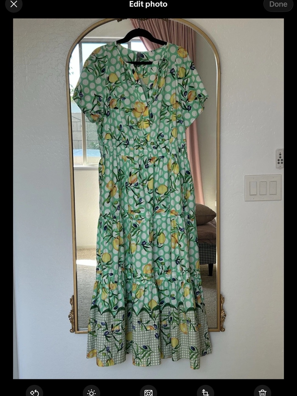 Anthropologie Mint Green Lemon-Print Tiered Maxi Dress - Picture 2 of 15